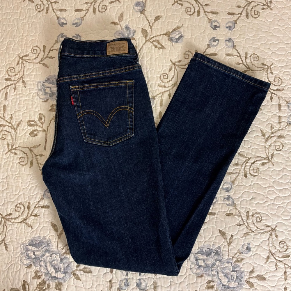 Levi's 505 Straight Leg Jeans Womens 6 Medium Dark Wash Excellent Stretch Denim